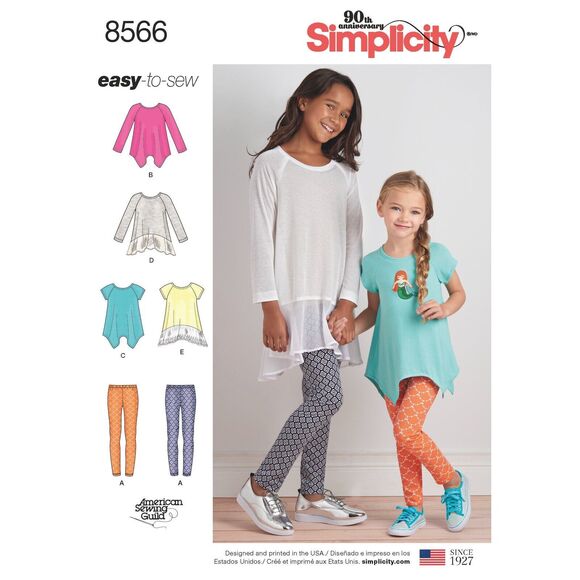 Simplicity 8566 Girls Knit Tunic Leggings Size 7-14 UNCUT Sewing Pattern NEW - Picture 1 of 3